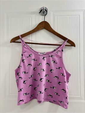 Pull&Bear Women’s Pink Orca Print Tank with Spaghetti Straps
